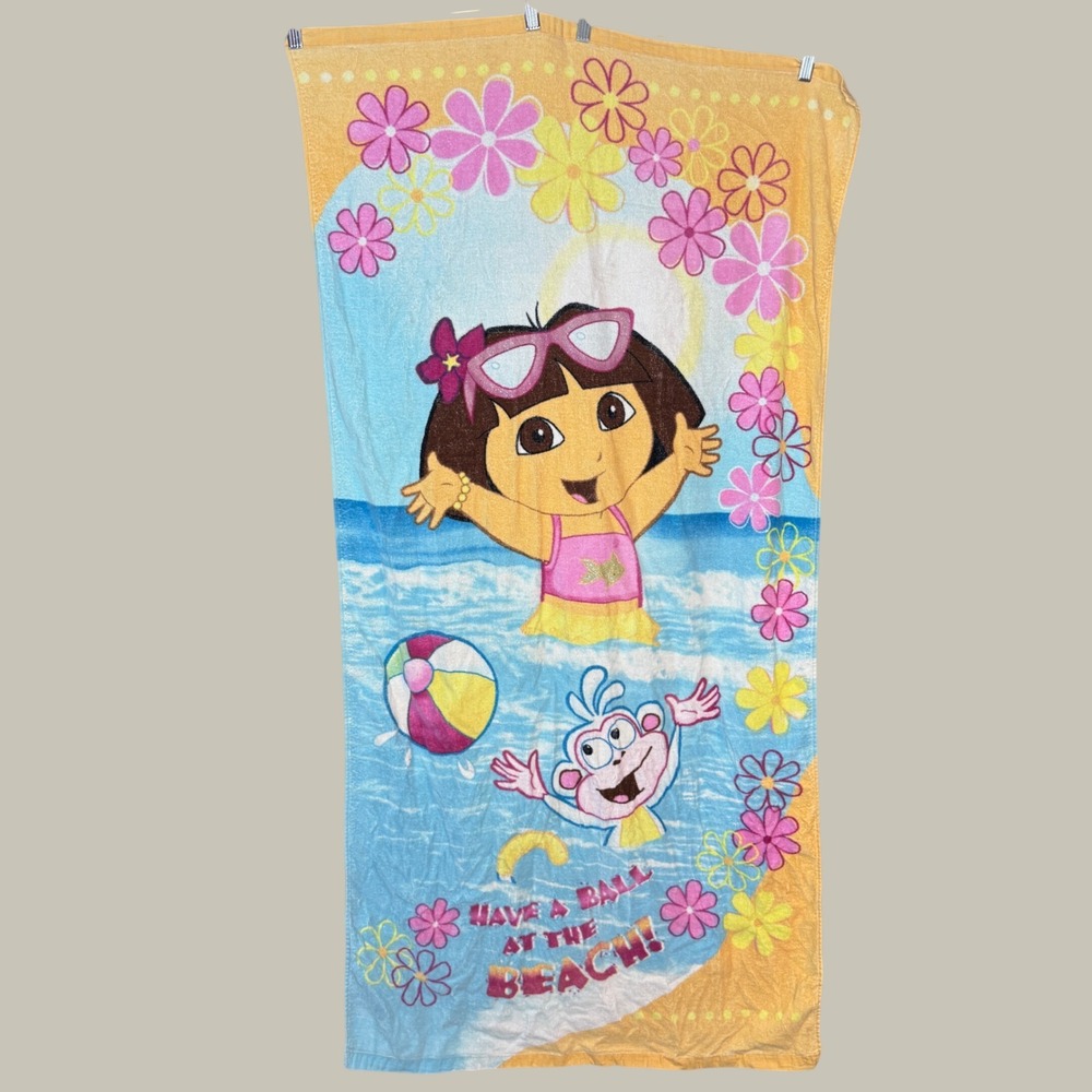 Dora the Explorer Beach Towel Nickelodeon Boots Monkey Pink Yellow Blue Y2K Kids